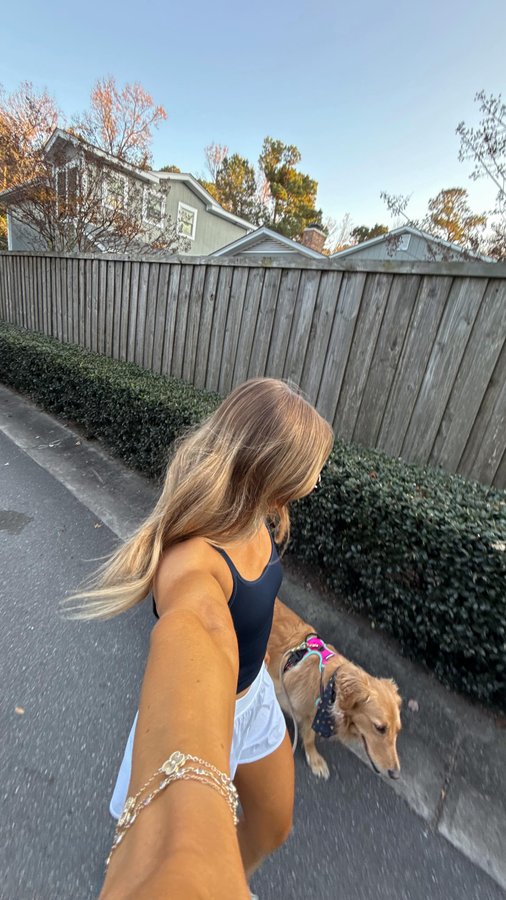 Instagram post by @morgantpete for Fabletics. Caption reads: after work vlog ❣️ wish this weather would stay....