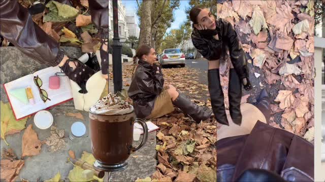 Instagram post by @whatgigiwears for The Frankie Shop. Caption reads: Autumn Scroll 🤎🍁🍂.