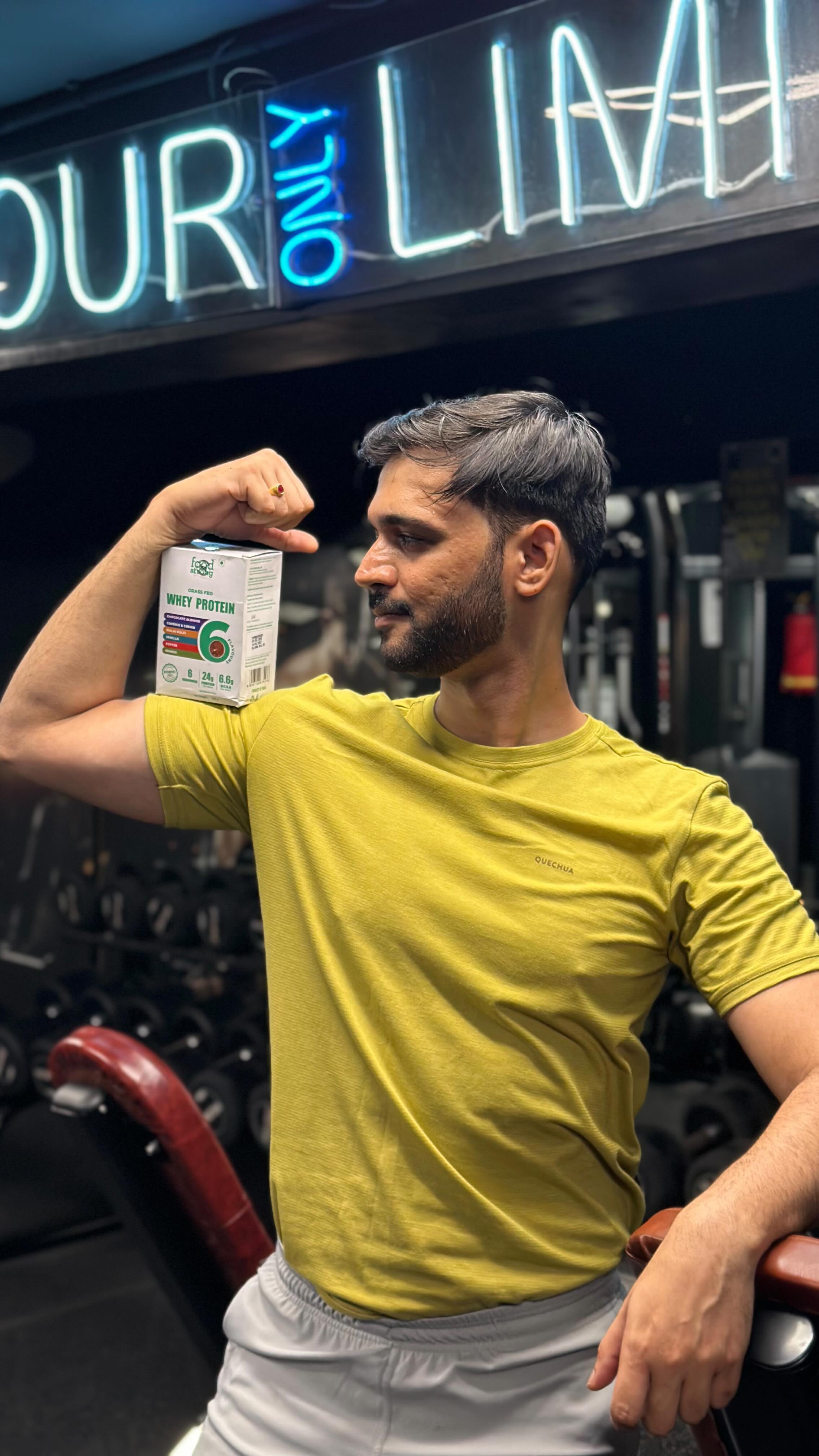 Instagram post by @aandurlekar for foodstrong. Caption reads: There was a time I tried to fit in — now, I show....