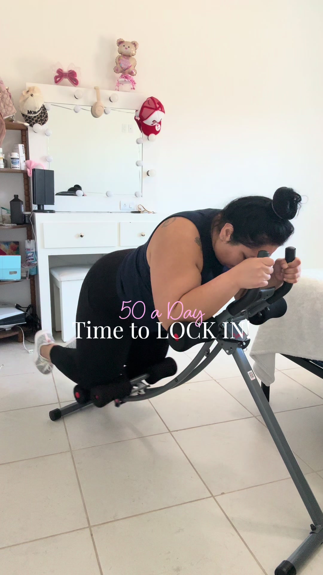 TikTok post by @vanessayvee for Sunny Health & Fitness. Caption reads: [...] whole core is on 🔥🔥 right now!....