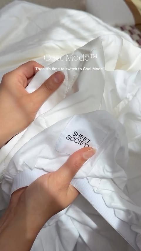 Instagram post by @ozaygiz for Sheet Society. Caption reads: I reviewed Cool Mode™ by Sheet Society and now hot....