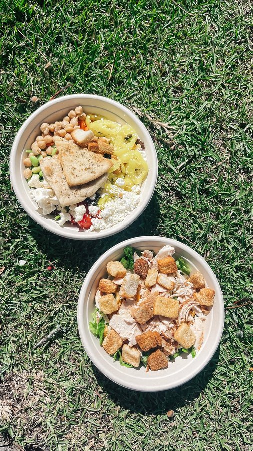 Instagram post by @emma_sampey for Salad Station. Caption reads: salad dates🥗💚 @thesaladstation #fresheats #ad....