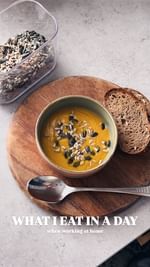 Instagram post by @misscocopat for Wehkamp. Caption reads: What I eat in a day - when working at home 🏡🍽️....