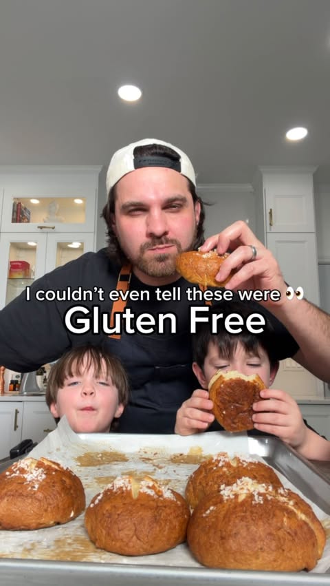 Instagram post by @dadsfoodtoday for King Arthur Baking Company. Caption reads: My wife asked if I could make gluten free pretzel....