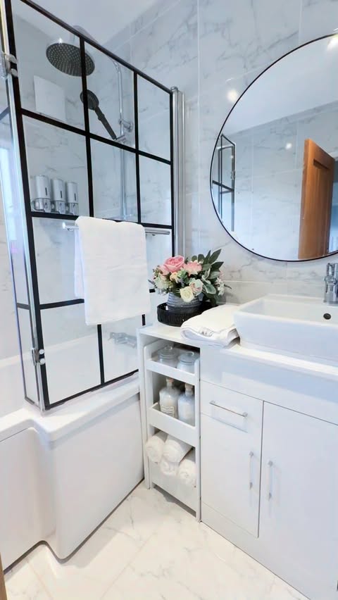 Instagram post by @inspiredby_el for Hampton and Astley. Caption reads: [...] upgrade to my bathroom from....