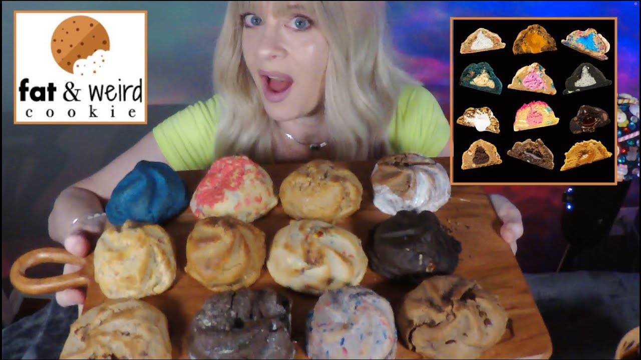 YouTube post by @MyASMRAddiction for Fat & Weird Cookie. Caption reads: BIGGEST Cookie Taste Test EVER | Fat & Weird....
