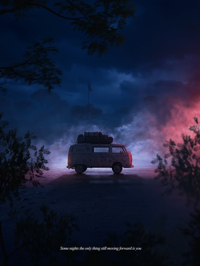 Instagram post by @itsastroax for Adobe Photoshop. Caption reads: Some nights we just keep going, even when....