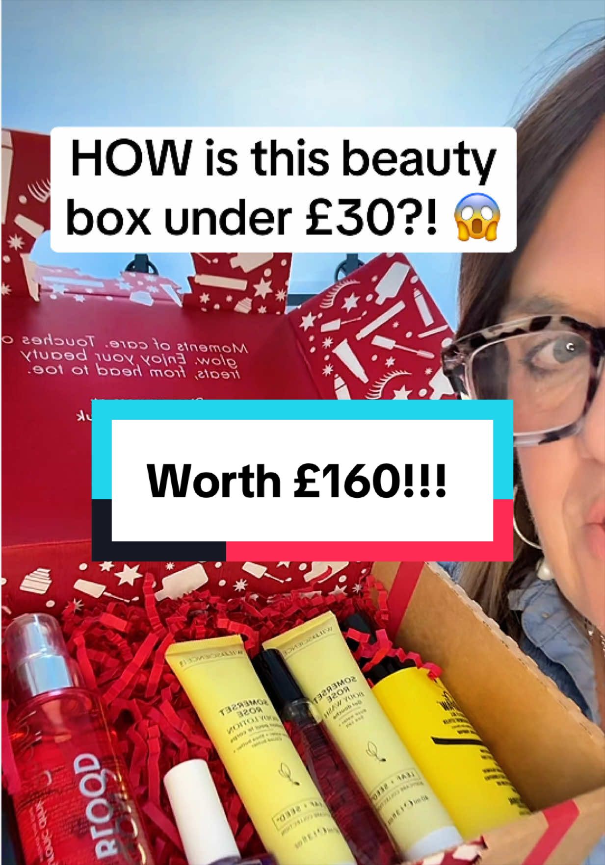 TikTok post by @clareepls for OK! Beauty Box. Caption reads: [...] thought this was a mistake 👀The @OK! Beauty....