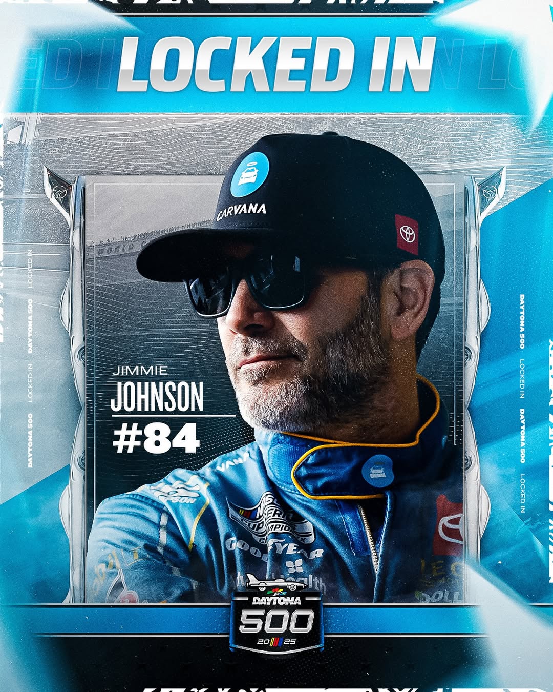 Instagram post by @jimmiejohnson for NASCAR. Caption reads: He’s still got it! Thanks to his qualifying lap,....