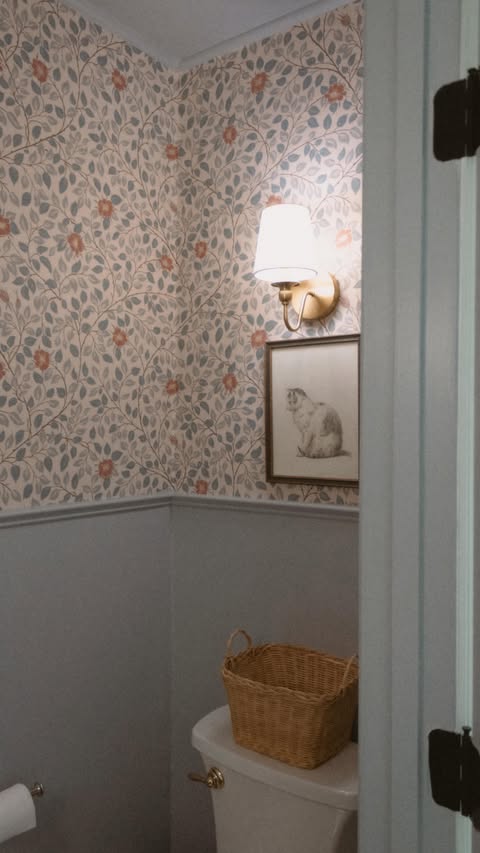 Instagram post by @homeinbloom_ for Sandberg Wallpaper. Caption reads: [...] Solliden Blue wallpaper from....