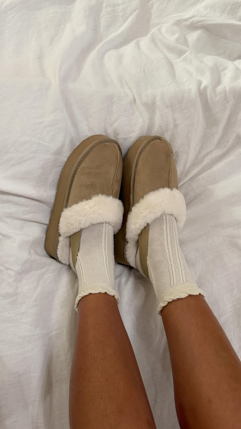 Instagram post by @ellyfernandez_ for JustFab. Caption reads: fav slippers this winter 🧸🩰🕊️

@justfabonline....