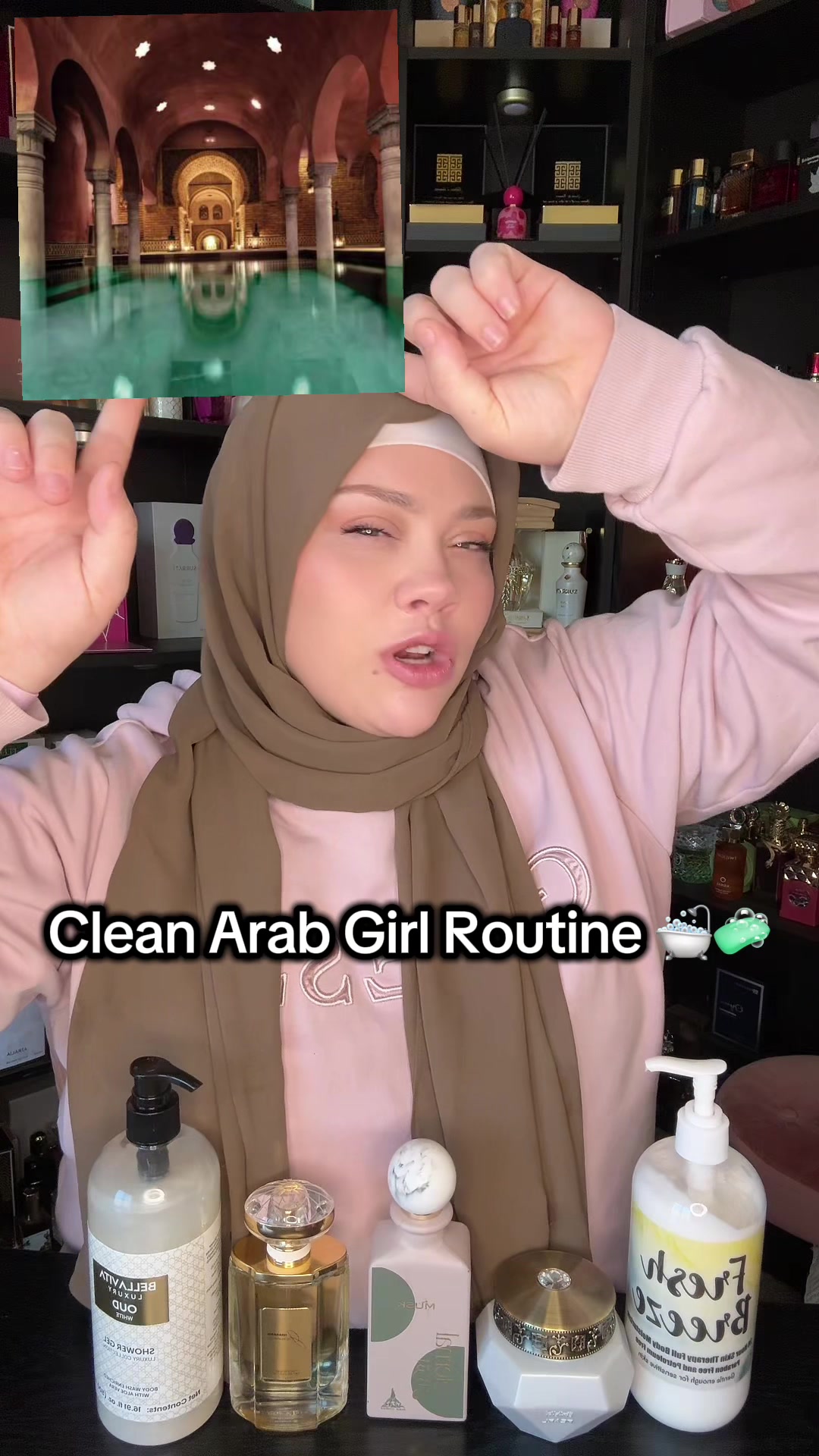 TikTok post by @omavery for OudLash. Caption reads: [...] #cleangirl #moroccanbath #oud #musks....