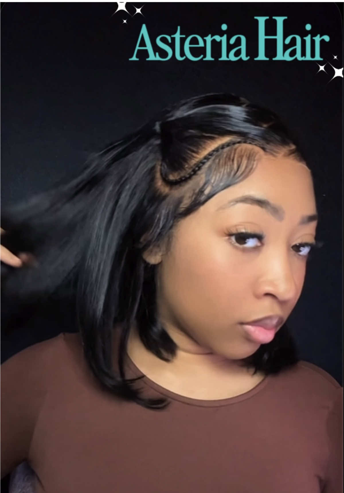 TikTok post by @lafacedime for Asteria Hair. Caption reads: 13x4 Prestyled 12” Bob frm @Asteria Hair....