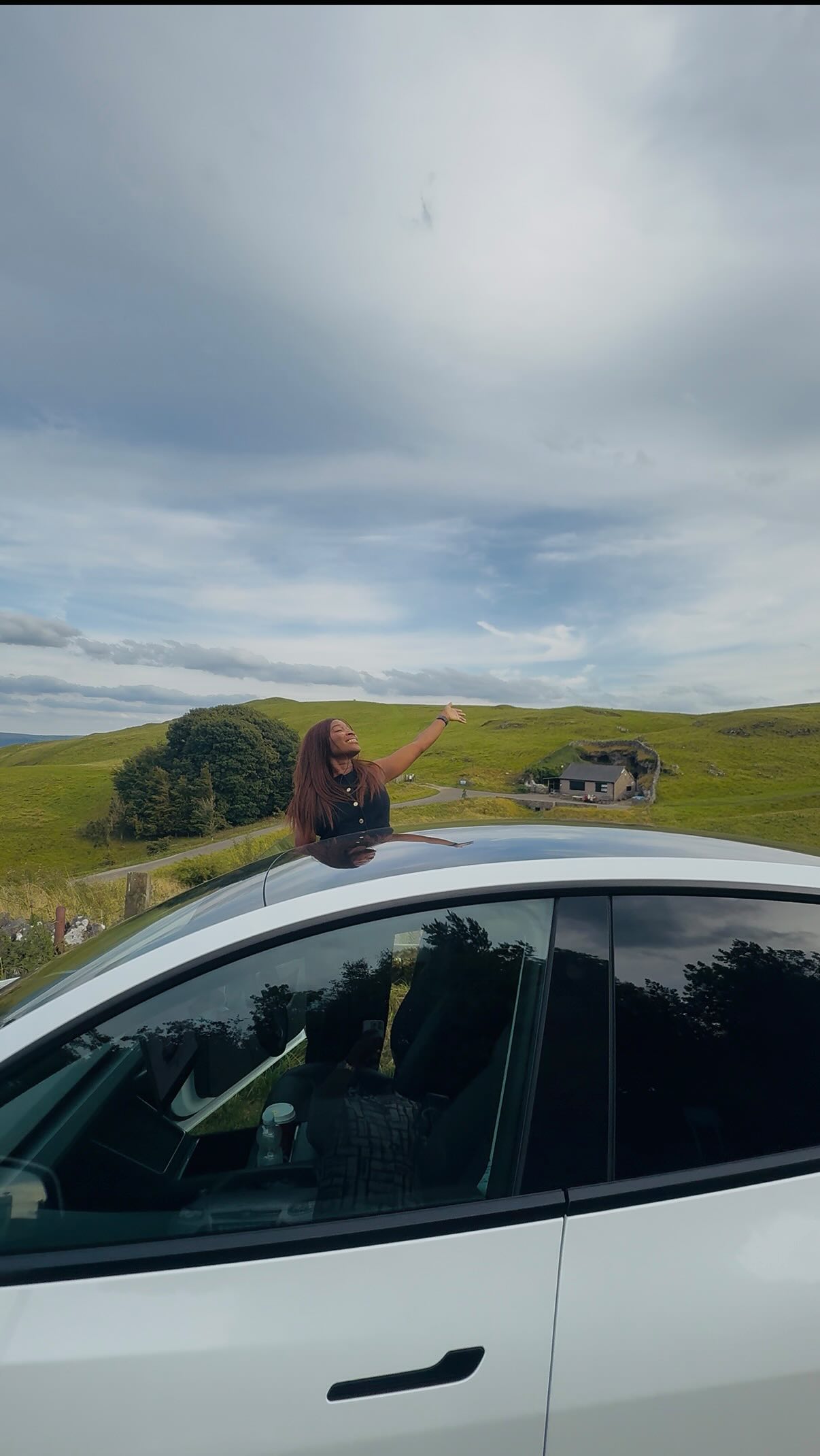 Instagram post by @missteecal for Tesla. Caption reads: BOOK A TESLA TEST DRIVE TODAY 🫵🫵🫵 Traveling....