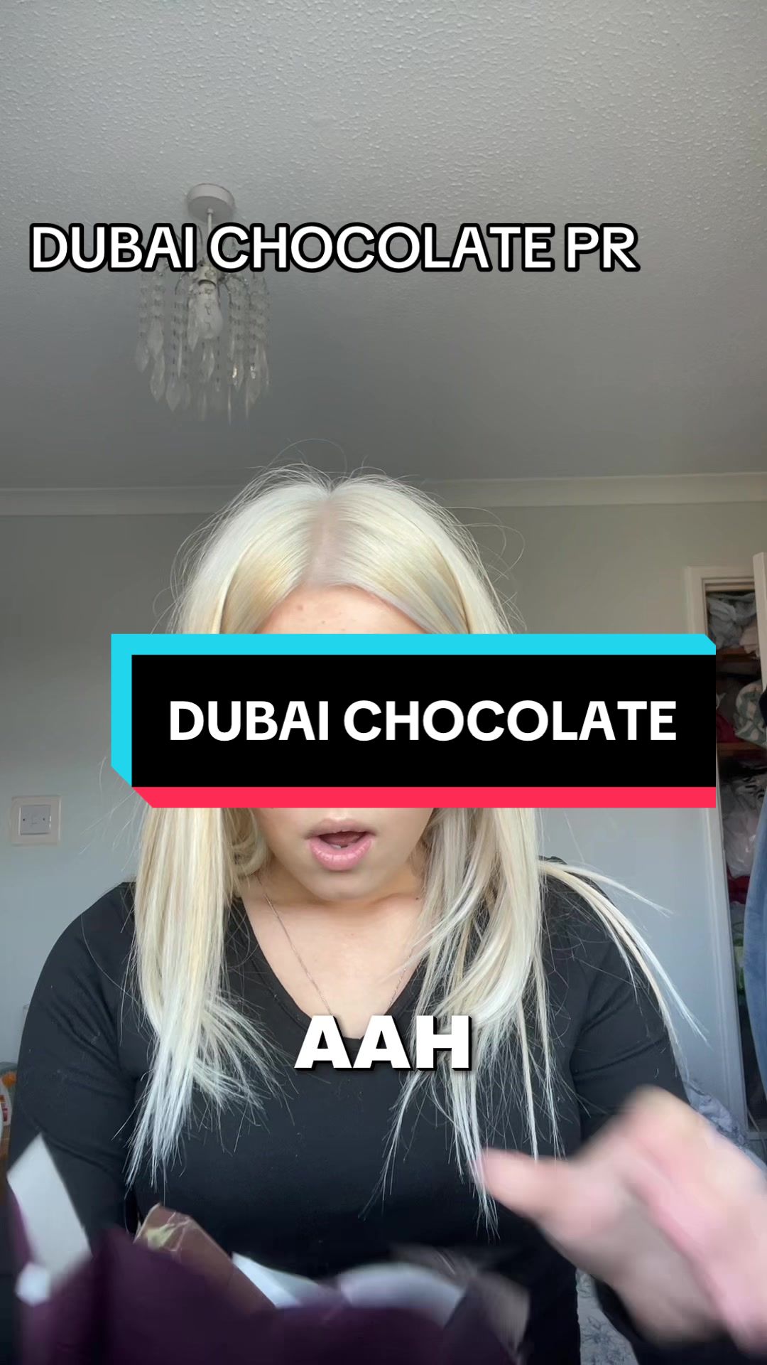 TikTok post by @elle_success for ChamoyGuysUK. Caption reads: I actually adore Dubai chocolate|| #inspo #blowup?....