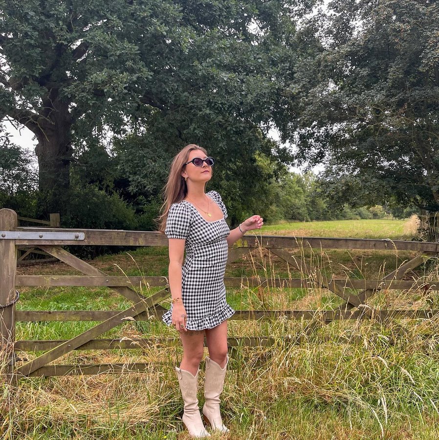 Instagram post by @alittleamy.x for Pink Vanilla. Caption reads: country gal 🌾🧺👢

@pinkvanillaofficial....