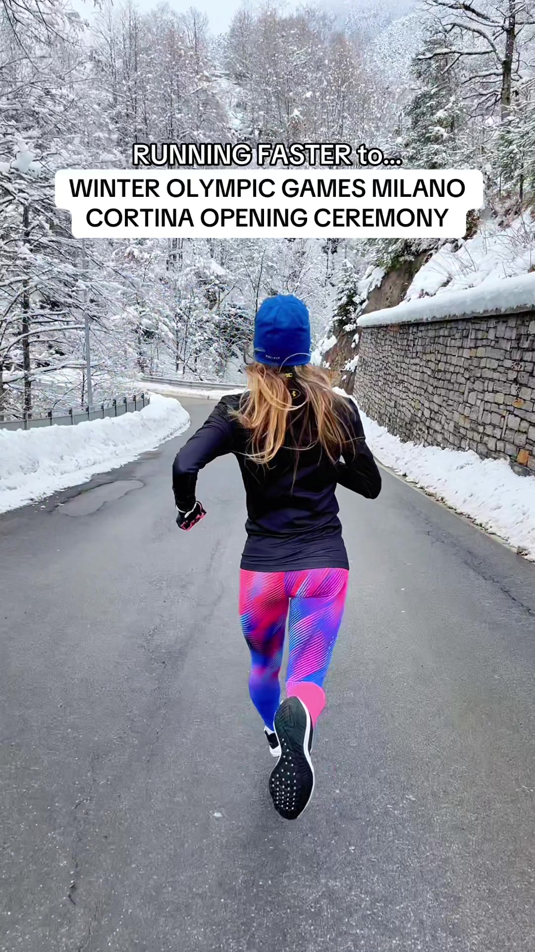 TikTok post by @thefashionjogger for Olympics. Caption reads: [...] CORTINA OPENING CEREMONY 🏃🏻‍♀️❄️💪....