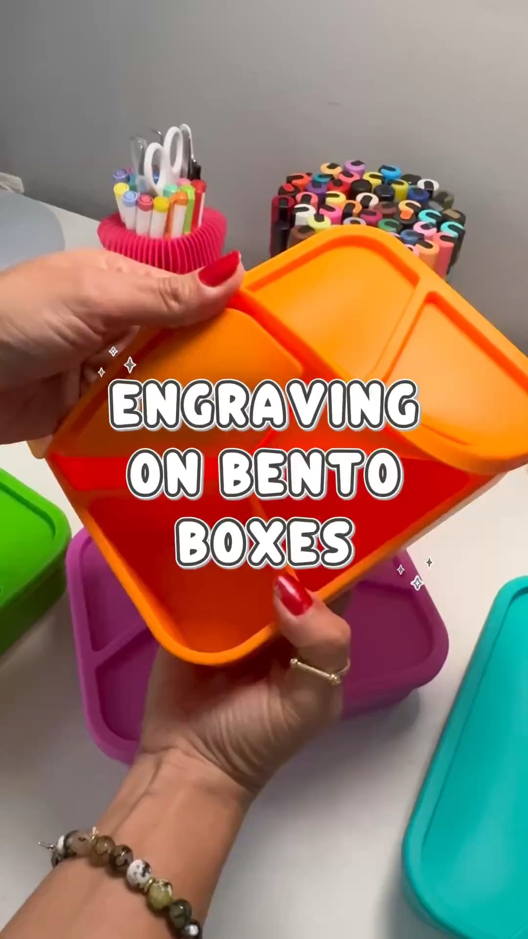 Instagram post by @fabidesignstudio for Glowforge. Caption reads: 👀 Still sticking labels on lunch gear? It’s time....