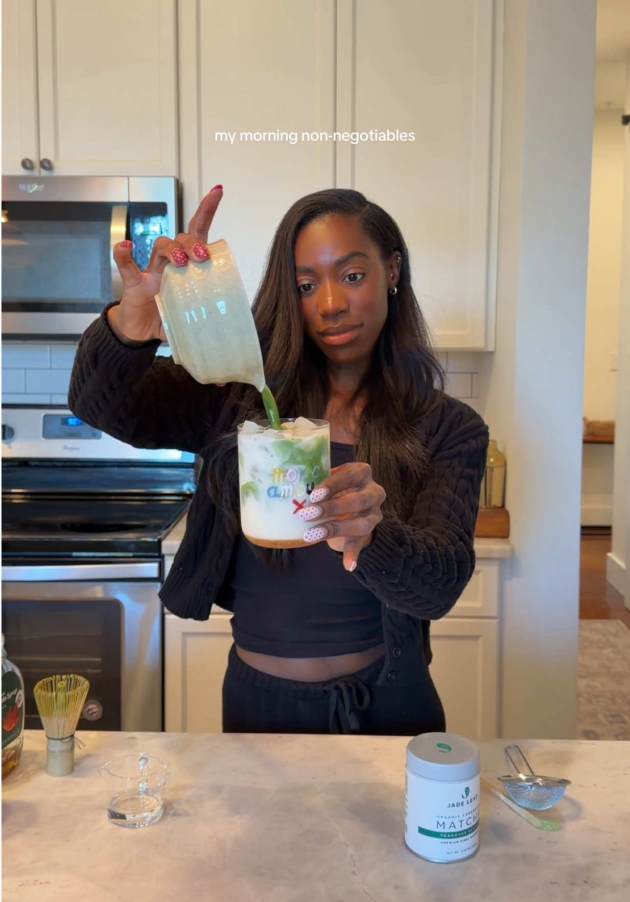 TikTok post by @vasiahmarie for Jade Leaf Matcha. Caption reads: [...] been in my matcha girl era and @Jade Leaf....
