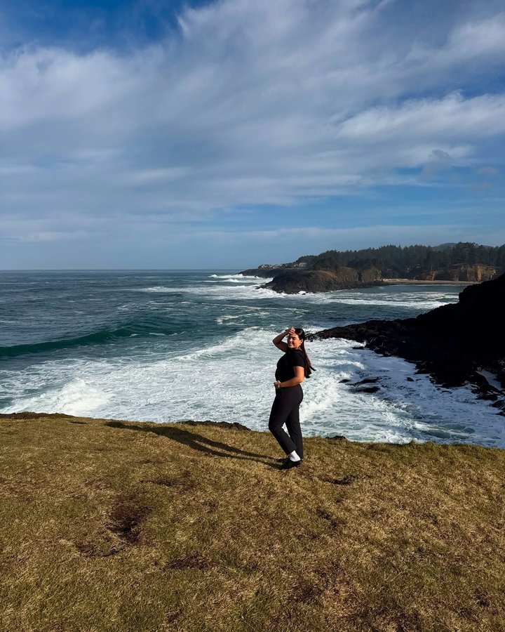 Instagram post by @sydneysky_ for Outdoor Voices. Caption reads: [...] from the coast to the mountains in....