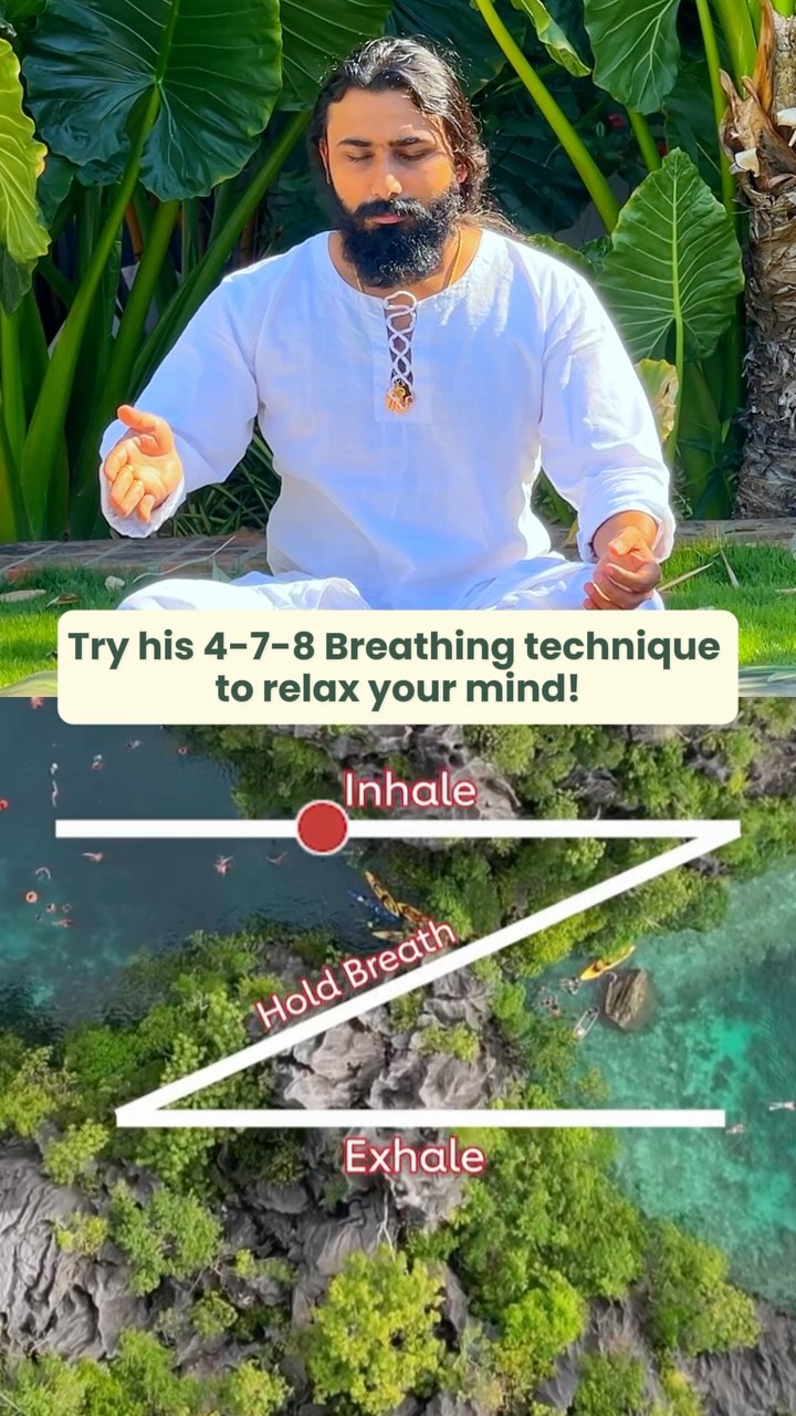 Instagram post by @yogawithyaduveer for American Heart Association. Caption reads: 4-7-8 breathing is a controlled breathing....