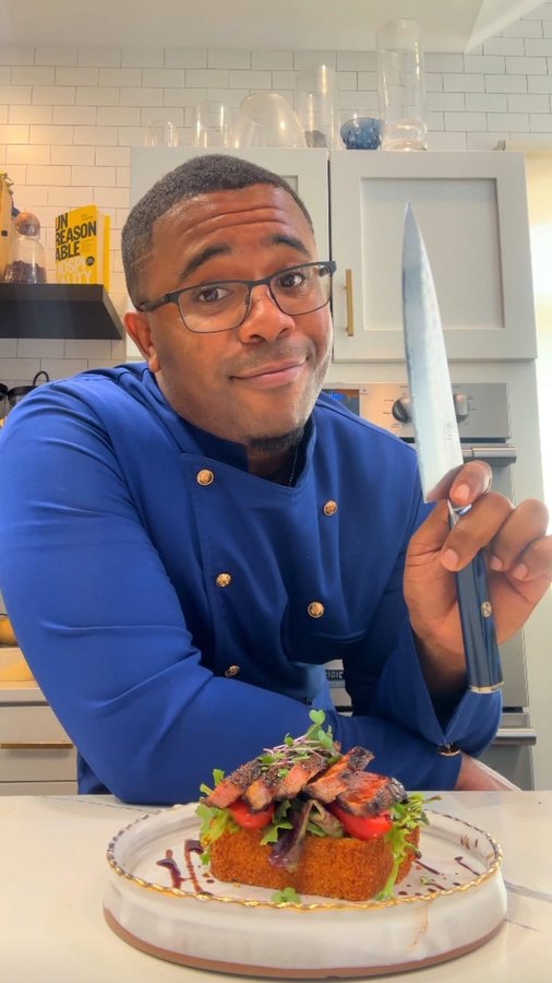 Instagram post by @chrisskitchen for Cangshan Cutlery. Caption reads: Can you guess what I’m cooking with....