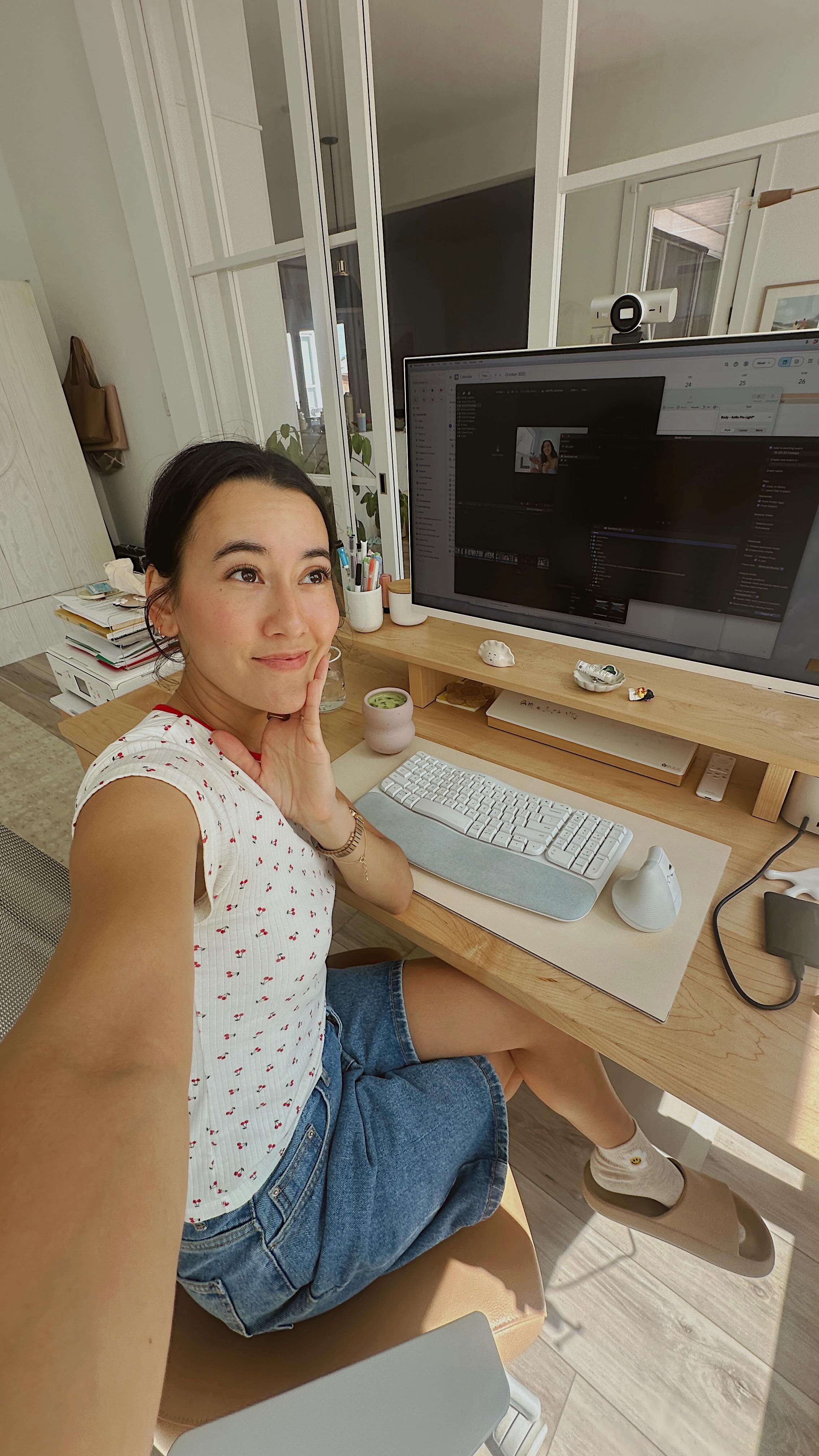 Instagram post by @julesacree for Logitech. Caption reads: Life lately has humbled my posture 😭 Between desk....