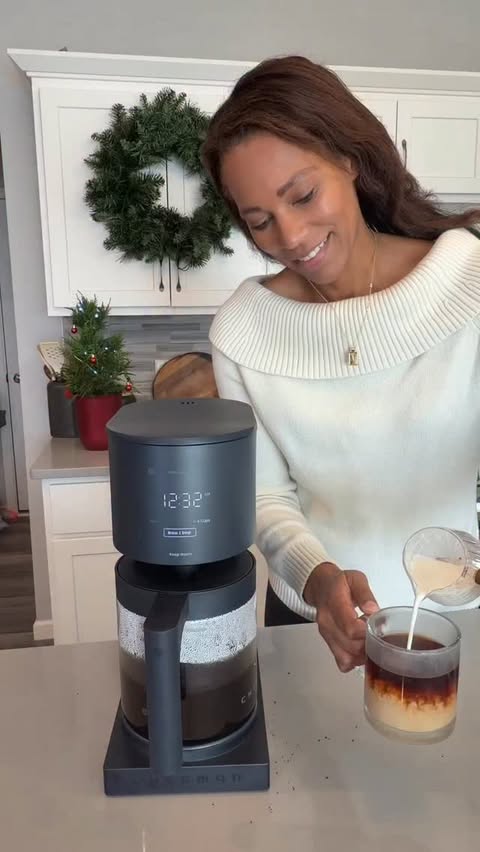 Instagram post by @ashleyimperfect for Chefman. Caption reads: [...] coffee machine you NEED ☕️ #ad The....