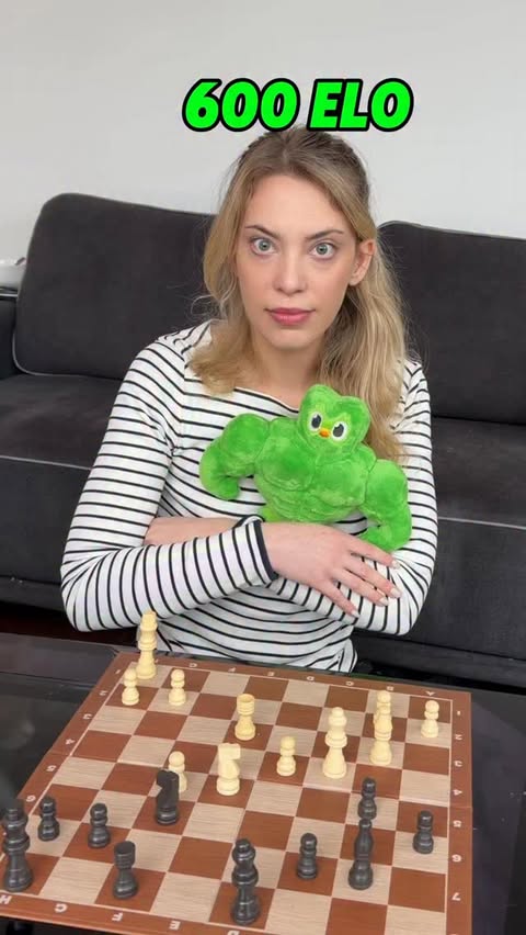 Instagram post by @julesgambit for Duolingo. Caption reads: Duo can fix your chess👀♟️#duolingopartner....
