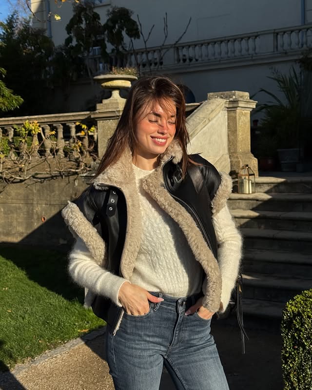 Instagram post by @charleenweiss for ALLSAINTS. Caption reads: Coziest getaway im Surrey with @allsaints ☕️🎄⛲️....