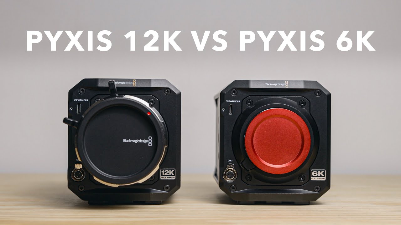 YouTube post by @OfTwoLands for FilmConvert. Caption reads: PYXIS 12K VS PYXIS 6K | Comparison between two....