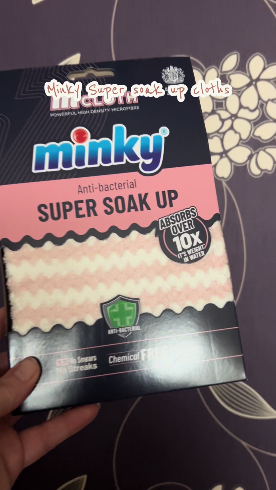 TikTok post by @nicolashilson for Minky Homecare. Caption reads: @Minky Homecare super soak up cloths are amazing....