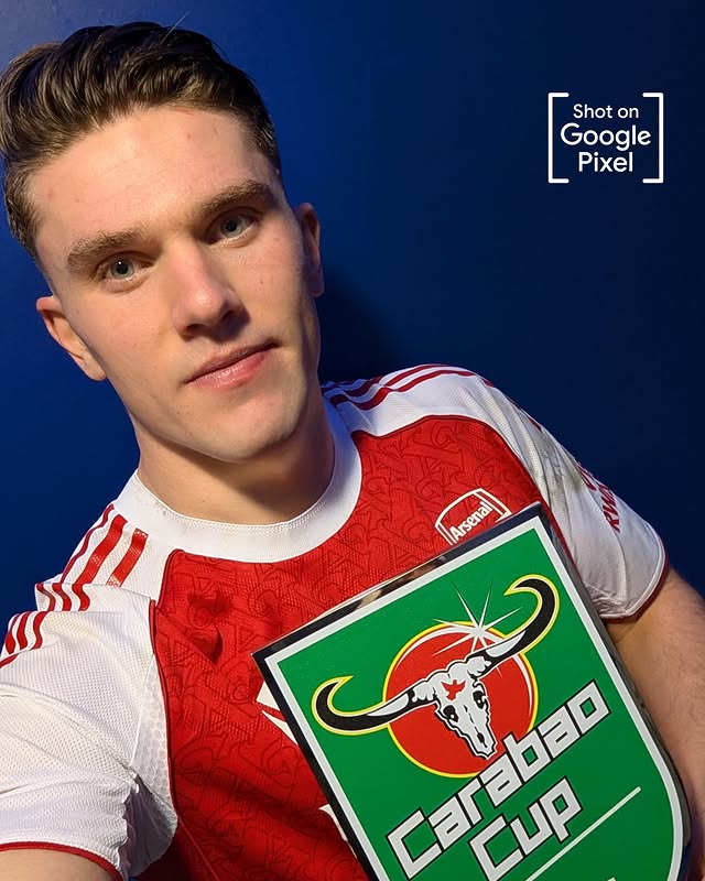 Instagram post by @thecarabaocup for Google Pixel. Caption reads: [...] the Match: Viktor Gyokeres 🏅 Shot on Google....
