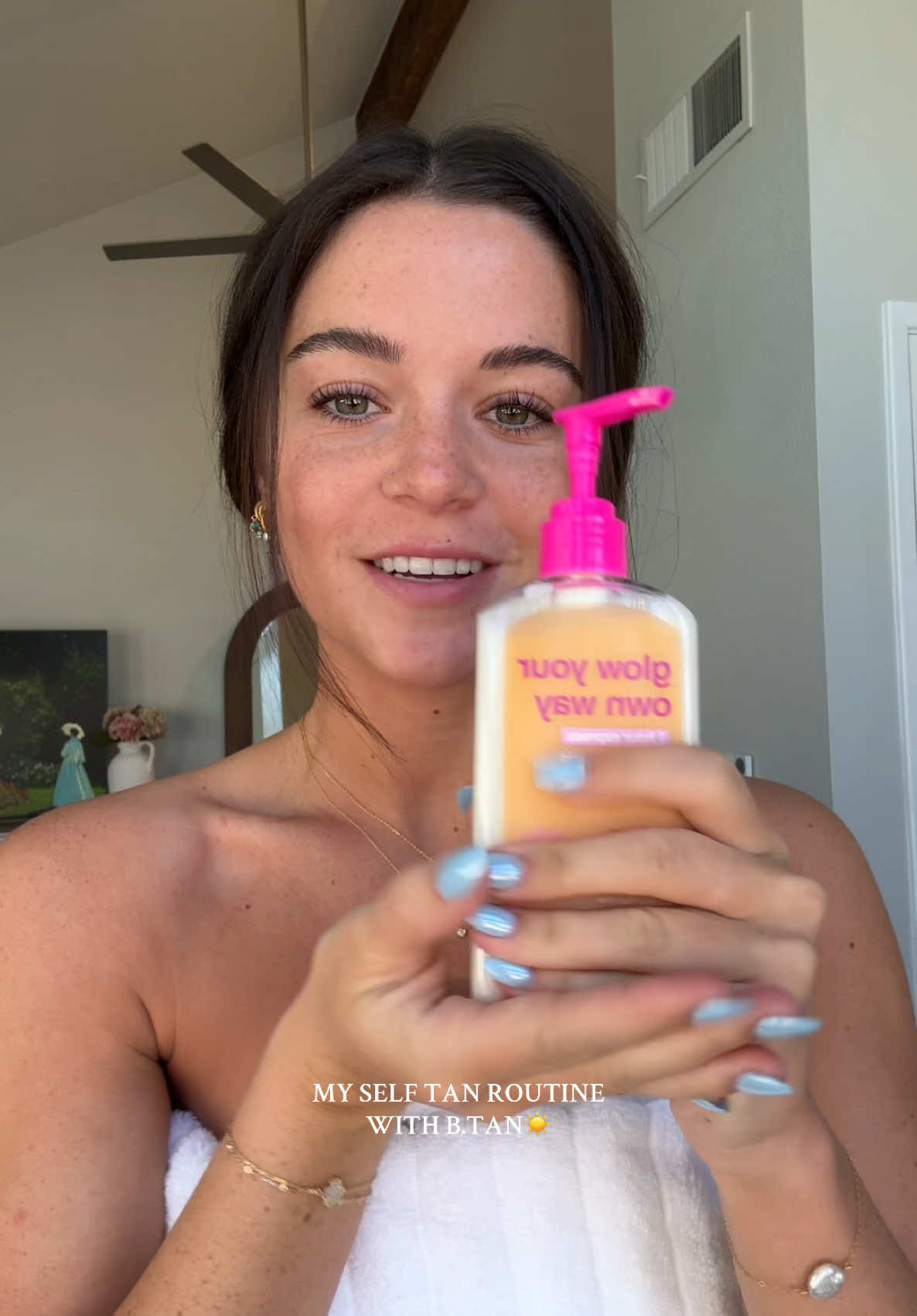 TikTok post by @brooklynmcaldwell for b.tan. Caption reads: Glowing all summer long with @b.tan ☀️🌊💕....