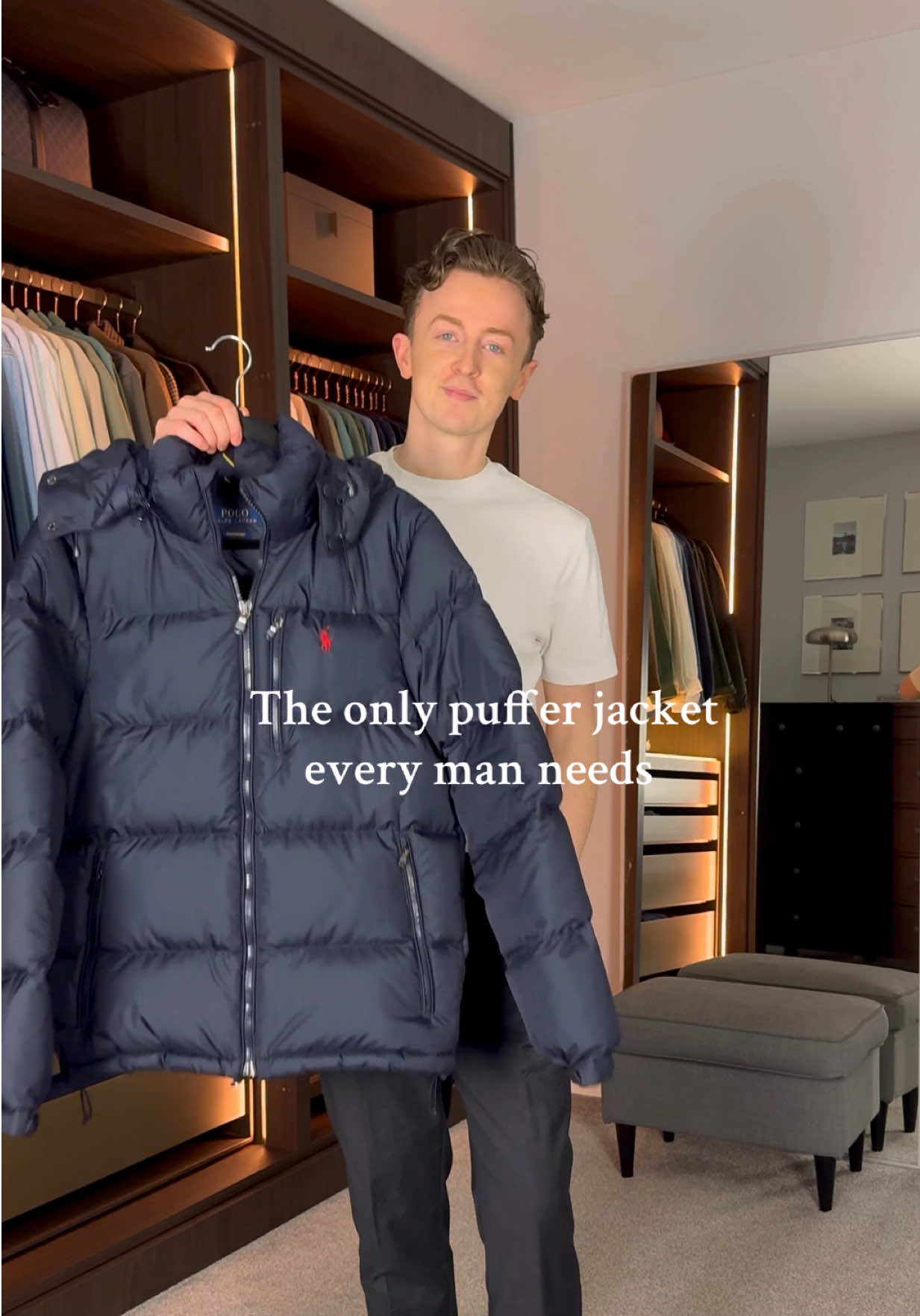 TikTok post by @tgavy for Ralph Lauren. Caption reads: [...] some days call for a puffer 🥶❄️ The Polo....