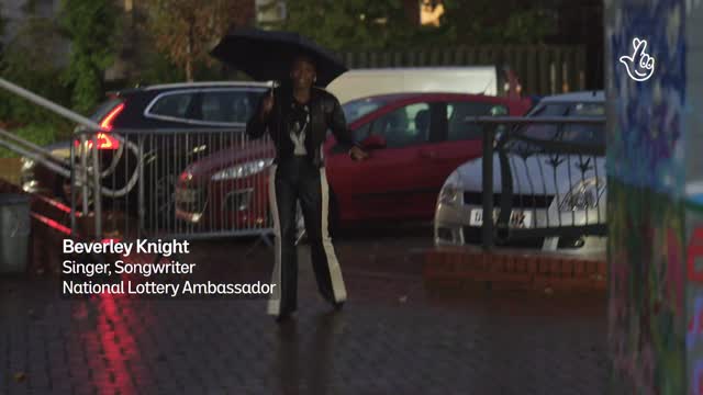 Instagram post by @beverleyknight for National Lottery Good Causes. Caption reads: What an honour to return to my hometown....