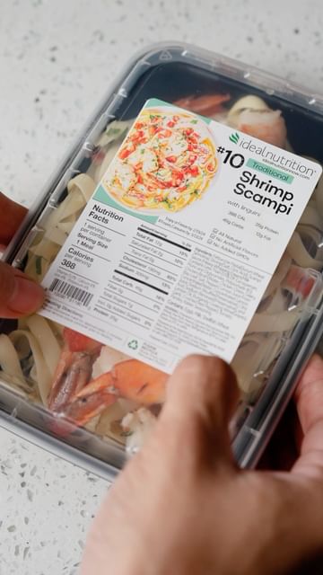 Instagram post by @x.athletica for Ideal Nutrition. Caption reads: Hungry yet? 😏 The shrimp scampi is guilt free and....