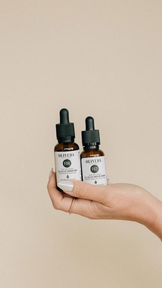 Instagram post by @intheknoto for OLIVEDA - Olive Tree Pharmacy. Caption reads: 🌿 Exciting News! 🌟 I’m thrilled to announce that....