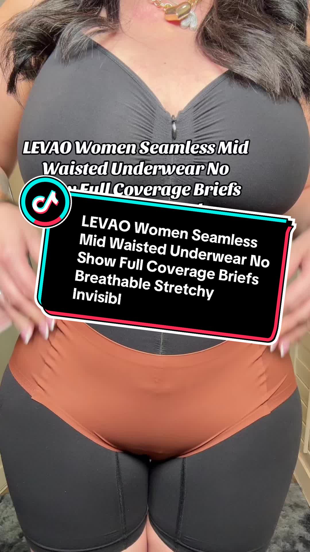 TikTok post by @limon.con.ron for LEVAO Store. Caption reads: LEVAO Women Seamless Mid Waisted Underwear No Show....