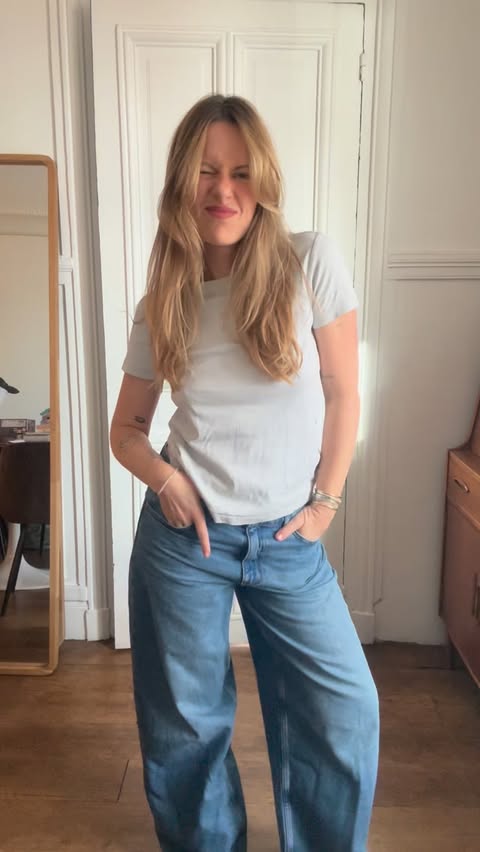 Instagram post by @lougalliot for COPENHAGEN STUDIOS. Caption reads: Tired mom outfit edition ☕️😴🤝🏼

Jean....