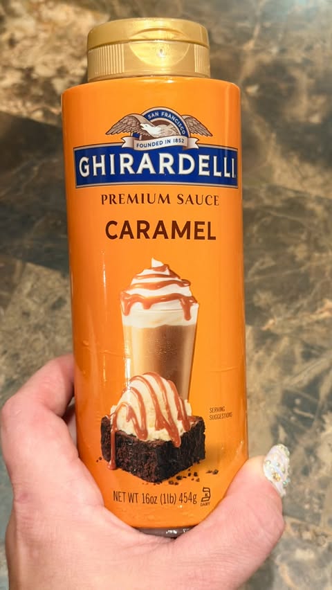 Instagram post by @angelcitro for Ghirardelli Chocolate Company. Caption reads: This is GHIRARDELLI Caramel Sauce from....