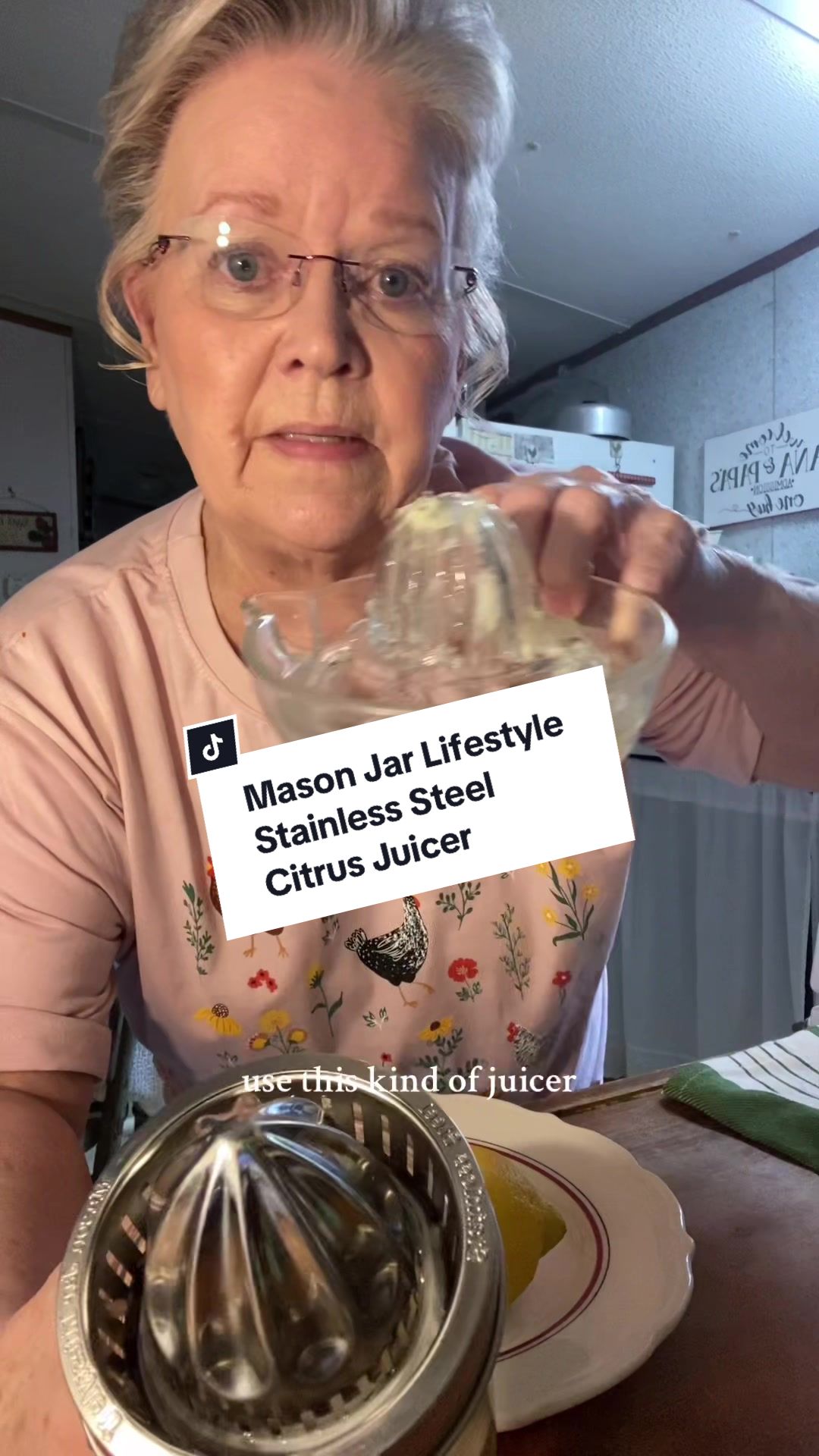 TikTok post by @pattipagewhite for Mason Jar Lifestyle. Caption reads: @Mason Jar Lifestyle citrus juicer for wide mouth....