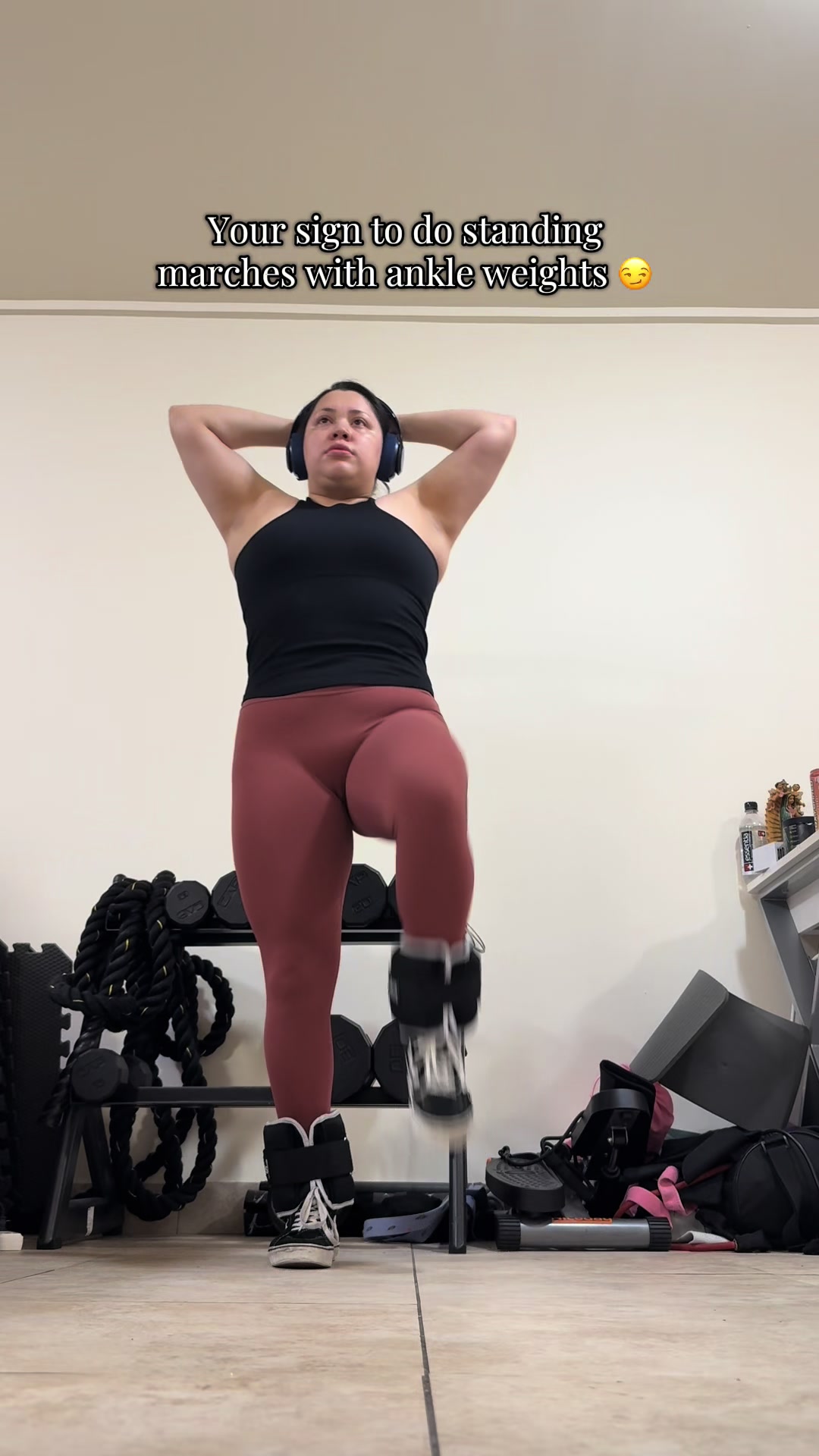 TikTok post by @soybritta_ for Zelus Fitness. Caption reads: @ZELUS Fitness #ankleweights #homeworkout [...].