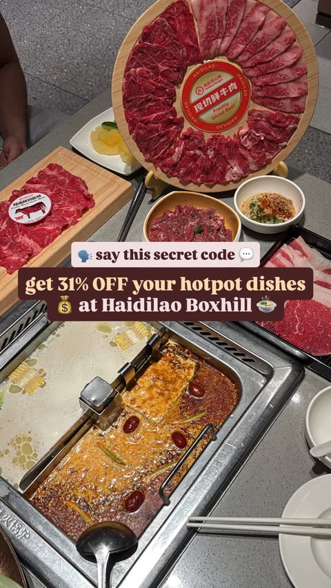 Instagram post by @yonaeats for Haidilao US. Caption reads: Say these 2 words at Haidilao Box Hill & get 31%....