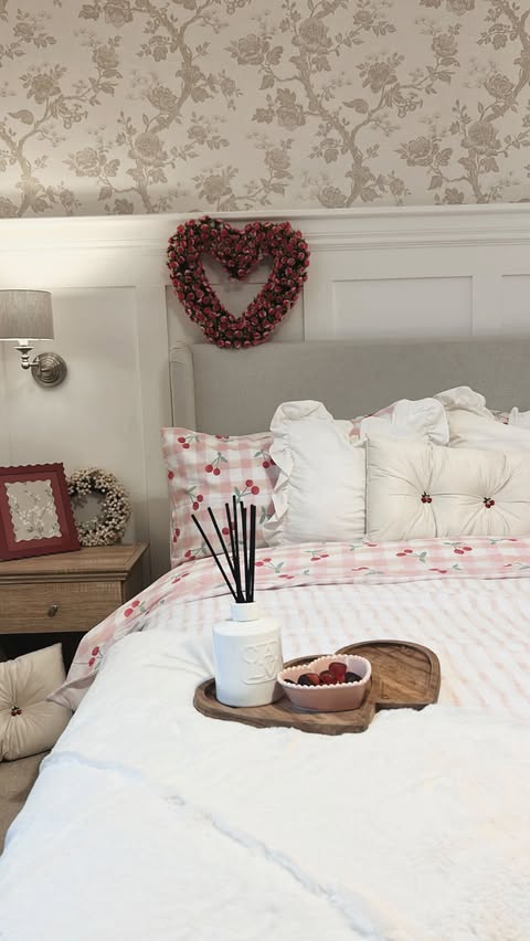 Instagram post by @homeattheharcourt for Wilko. Caption reads: 💗 VALENTINES BEDROOM STYLING 💗 @lovewilko have....
