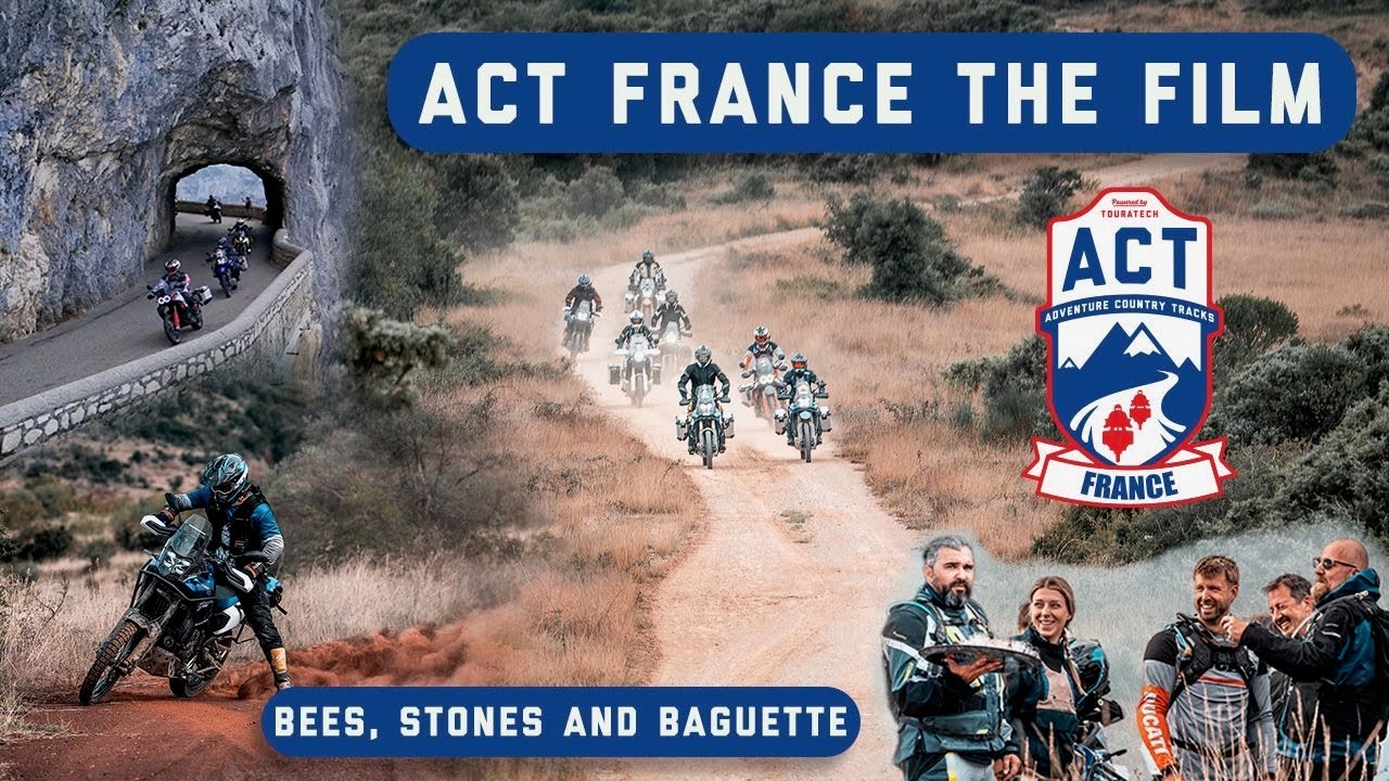 YouTube post by @ACTev for Ducati. Caption reads: Adventure Country Tracks France 🇫🇷 Full movie.