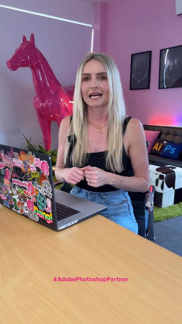 Instagram post by @kristy.thepinkpony for Adobe Photoshop. Caption reads: One photo, multiple edits—how to create your own....