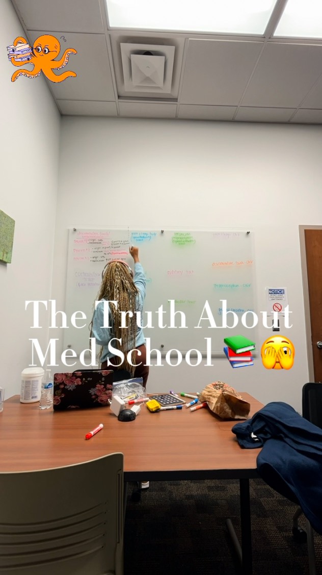Instagram post by @thejaymonet for Chegg. Caption reads: The Truth About Medical School 📚🫢
#ad @chegg....