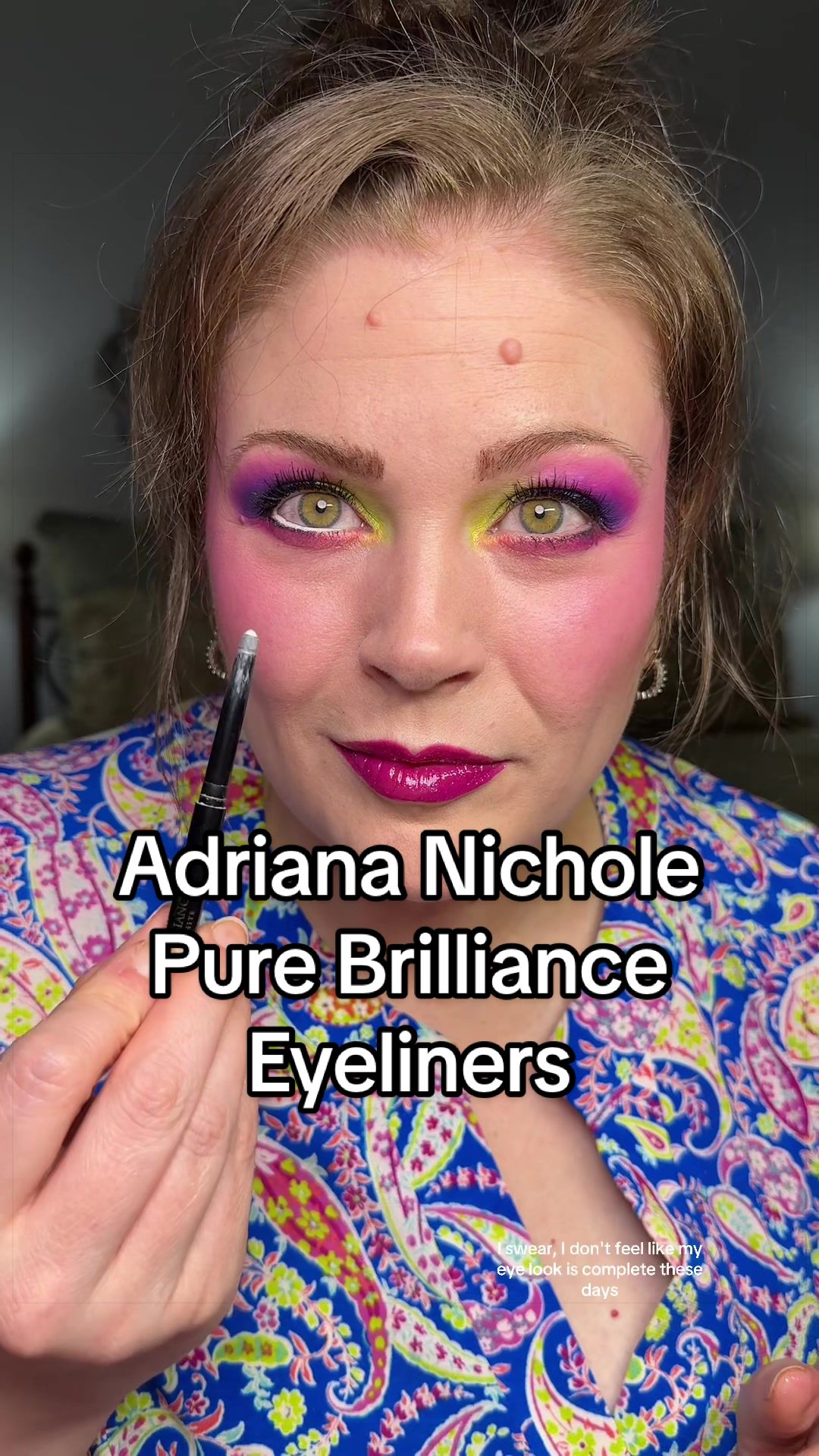 TikTok post by @melissa_beautyover40 for Adriana Nichole Cosmetics. Caption reads: [...] with this white eyeliner from @Adriana....