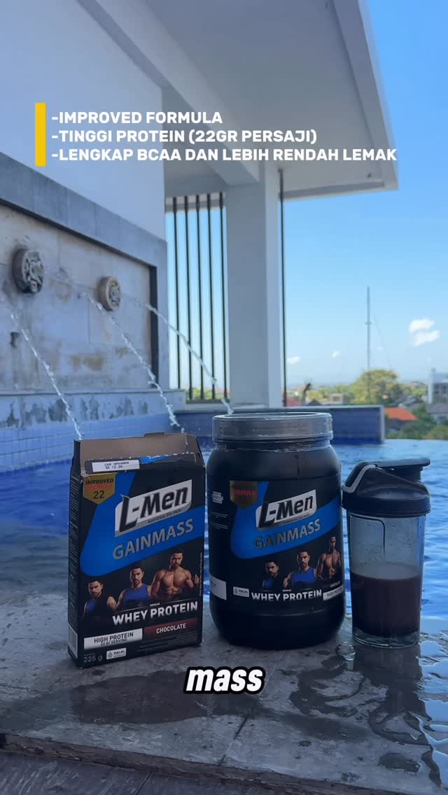 Instagram post by @dwikyraharjo for L-Men. Caption reads: L-Men Gain Mass bantu kamu bulking dengan cara....
